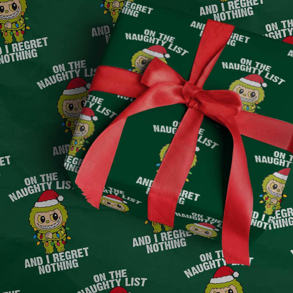 Funny Christmas Wrapping Paper Roll On the Naughty List I Regret Nothing Kawaii Bubu - Wonder Print Shop