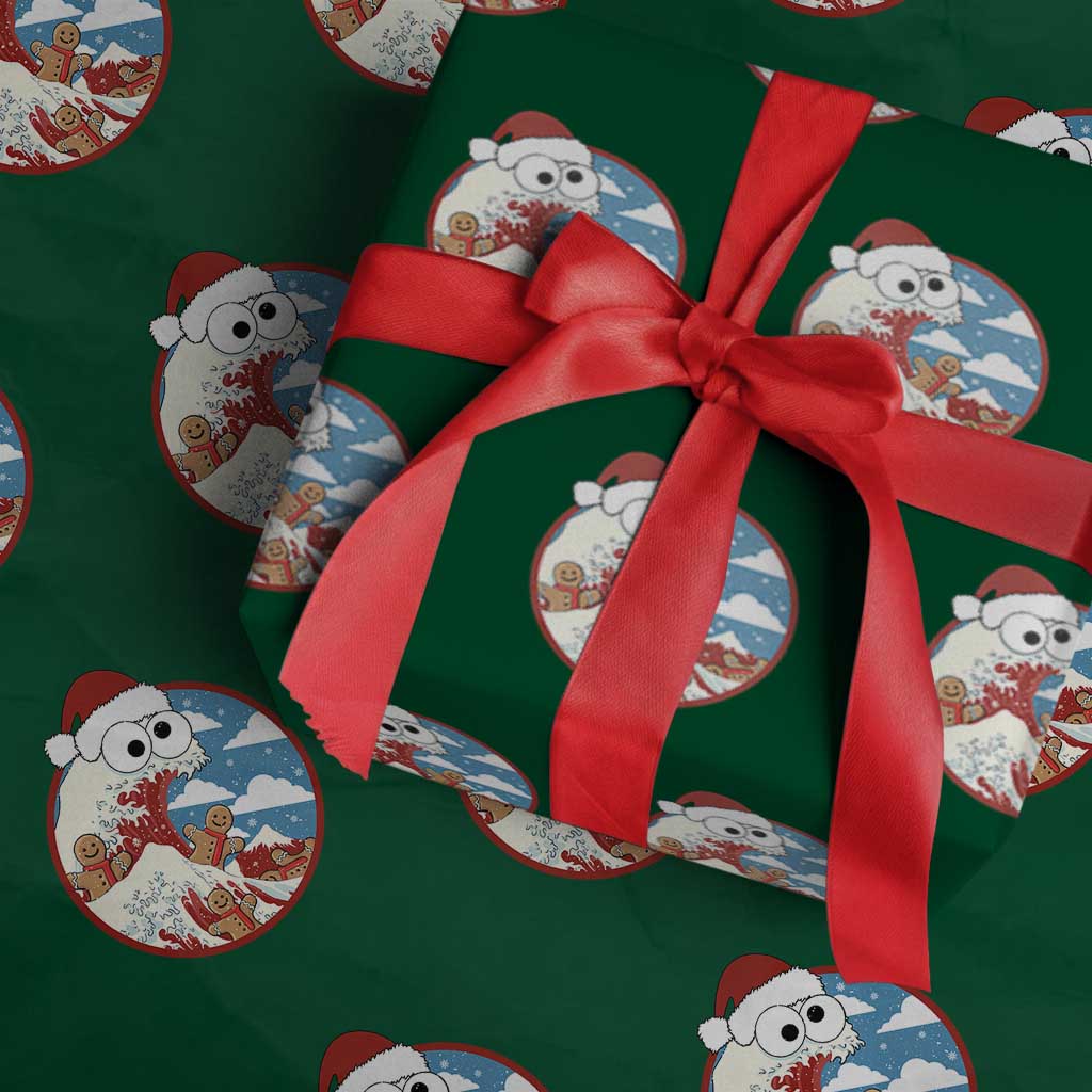 Funny Christmas Wrapping Paper Roll Santa Tsunami Is Eating Ginger Bread Xmas - Wonder Print Shop