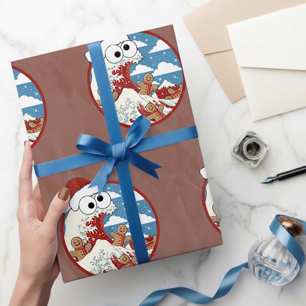 Funny Christmas Wrapping Paper Roll Santa Tsunami Is Eating Ginger Bread Xmas - Wonder Print Shop