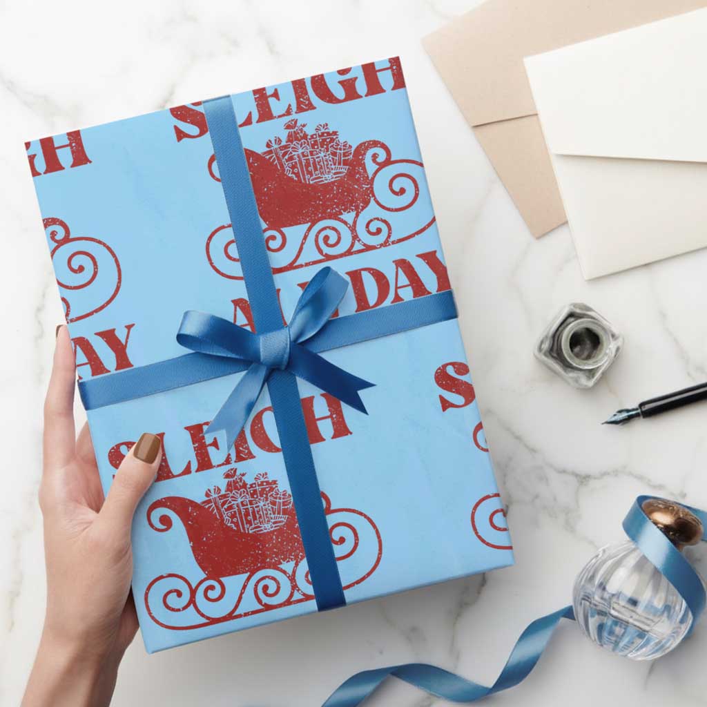 Funny Christmas Wrapping Paper Roll Sleigh All Day Xmas Santa's Sleigh - Wonder Print Shop