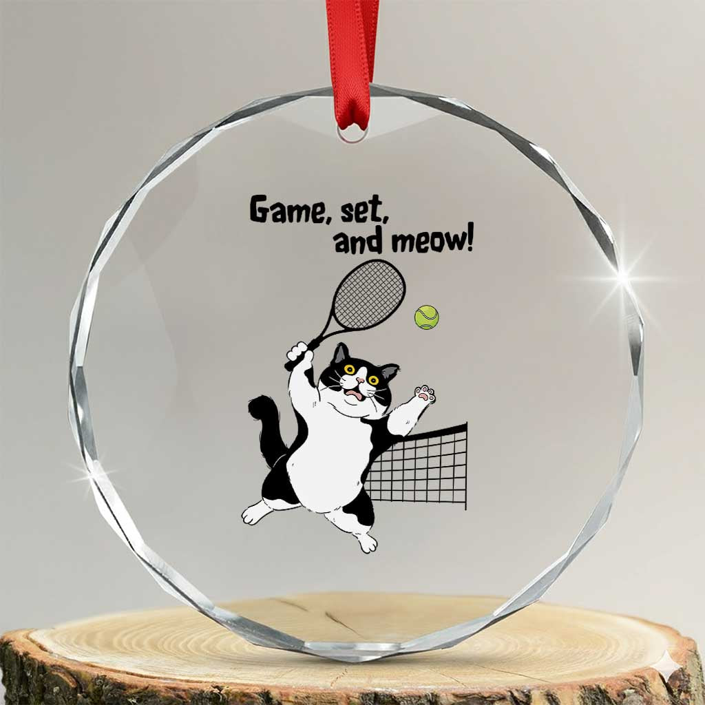 Funny Chubby Cat Tennis Crystal Glass Ornament Game Set And Meow - Wonder Print Shop