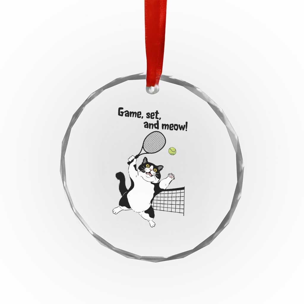 Funny Chubby Cat Tennis Crystal Glass Ornament Game Set And Meow - Wonder Print Shop
