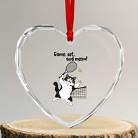 Funny Chubby Cat Tennis Heart Crystal Glass Ornament Game Set And Meow - Wonder Print Shop
