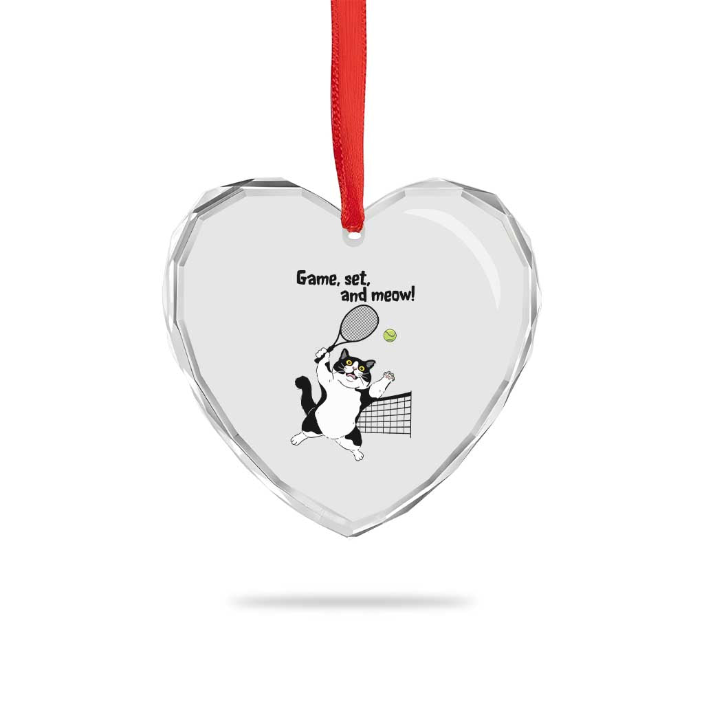 Funny Chubby Cat Tennis Heart Crystal Glass Ornament Game Set And Meow - Wonder Print Shop