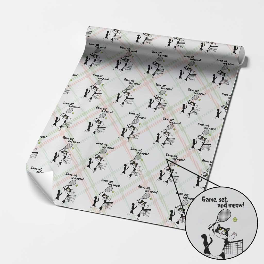 Funny Chubby Cat Tennis Wrapping Paper Roll Game Set And Meow - Wonder Print Shop