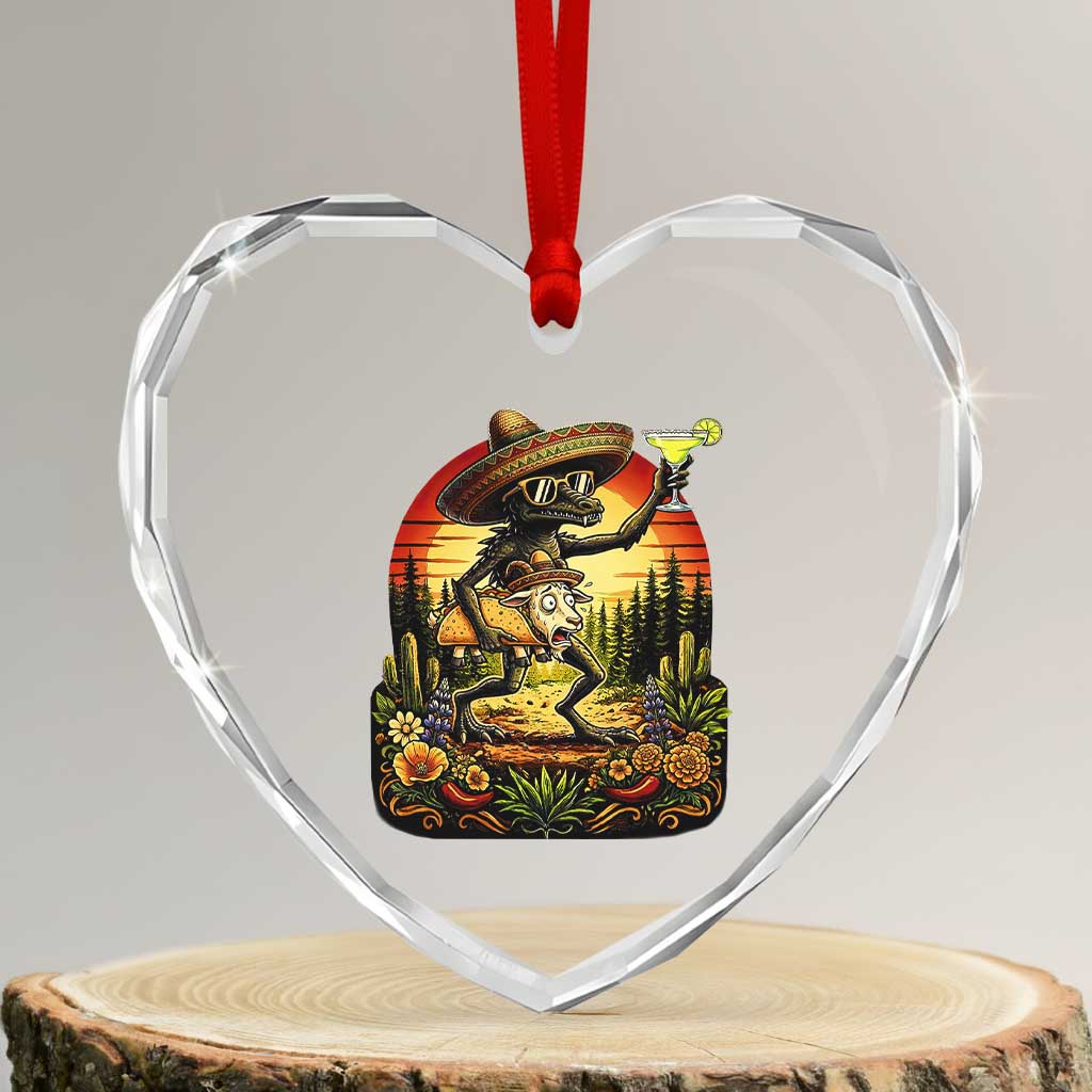 Funny Chupacabra Goat Taco Lover Heart Crystal Glass Ornament Cinco De Mayo Party Gift