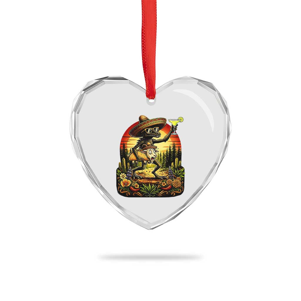 Funny Chupacabra Goat Taco Lover Heart Crystal Glass Ornament Cinco De Mayo Party Gift