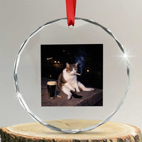 Funny Cigarette And Drinking Irish Stout Beer Cat Meme Crystal Glass Ornament