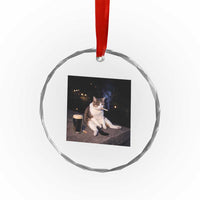 Funny Cigarette And Drinking Irish Stout Beer Cat Meme Crystal Glass Ornament