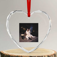 Funny Cigarette And Drinking Irish Stout Beer Cat Meme Heart Crystal Glass Ornament