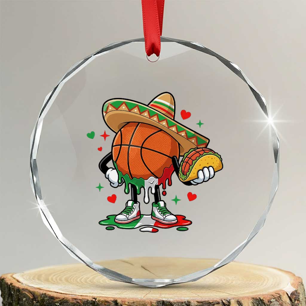 Funny Cinco De Mayo Basketball Crystal Glass Ornament Mexican Fiesta Party