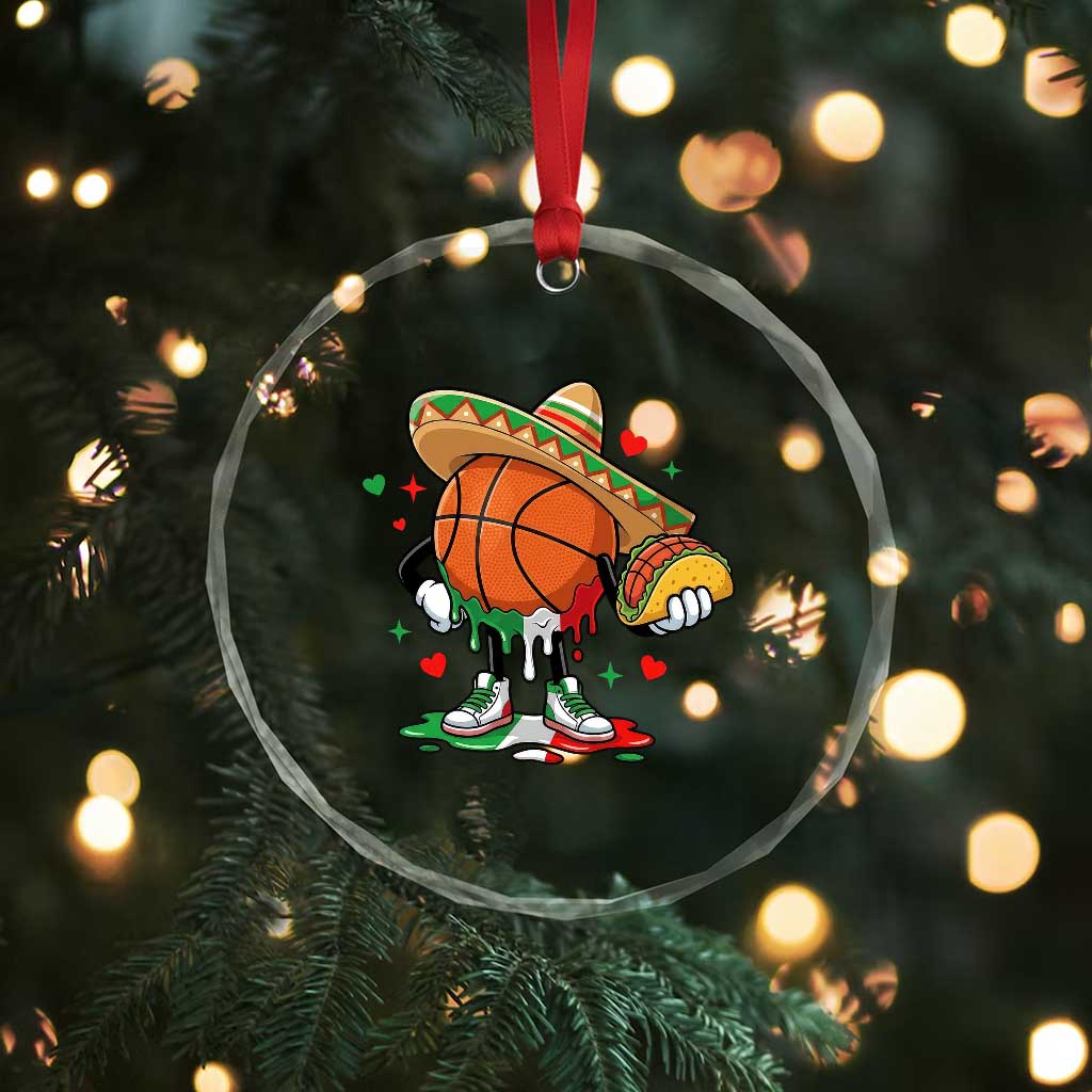 Funny Cinco De Mayo Basketball Crystal Glass Ornament Mexican Fiesta Party