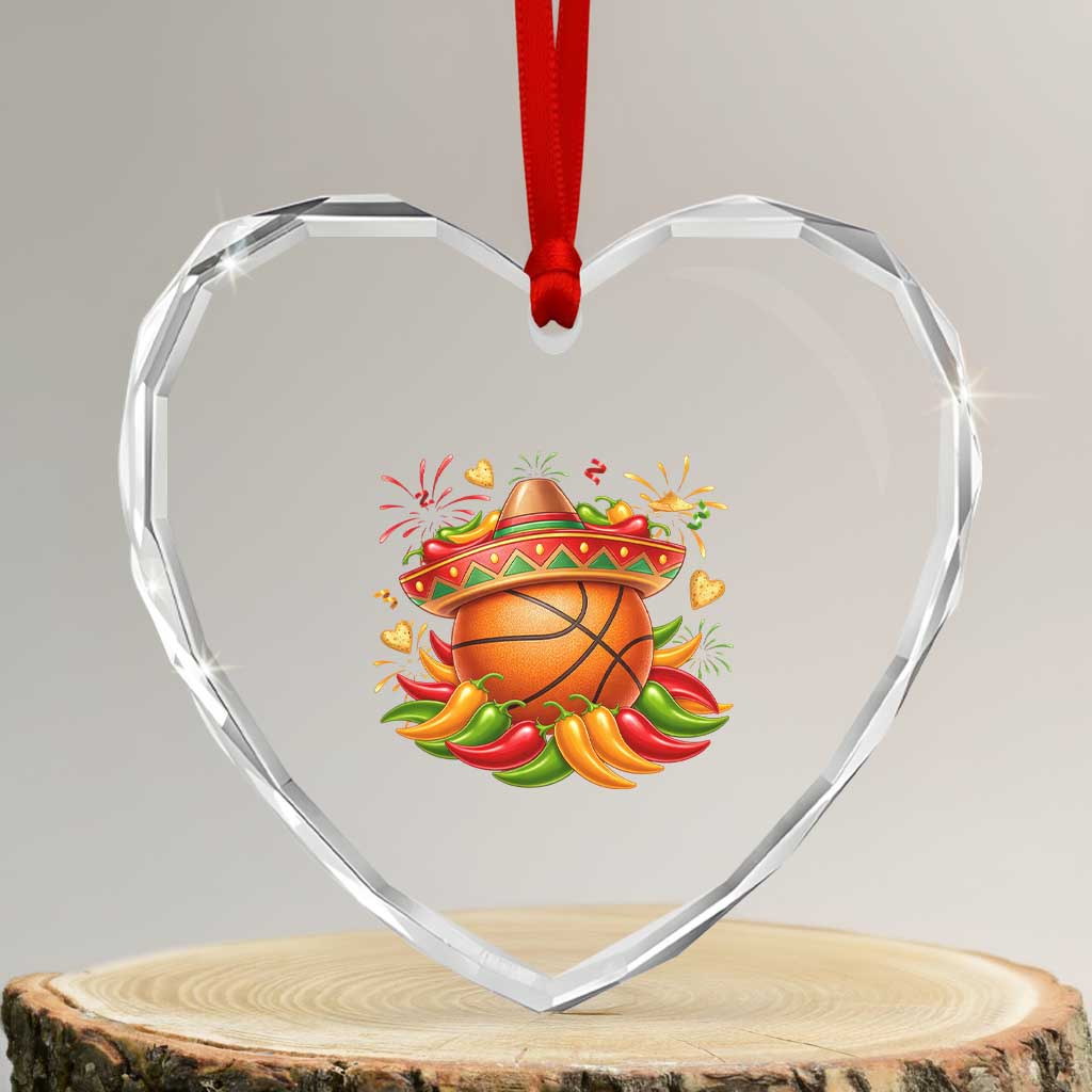 Funny Cinco De Mayo Basketball Heart Crystal Glass Ornament Mexican Fiesta Hoops Party