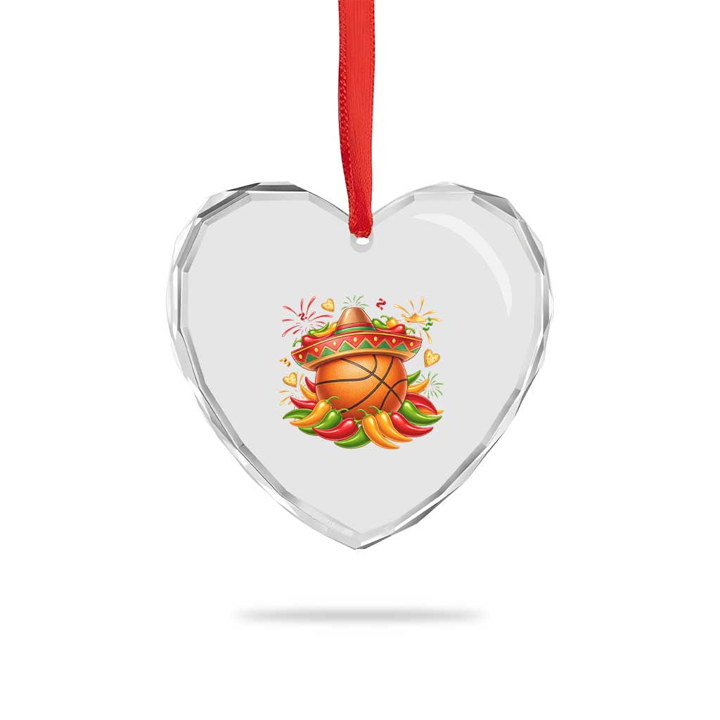 Funny Cinco De Mayo Basketball Heart Crystal Glass Ornament Mexican Fiesta Hoops Party