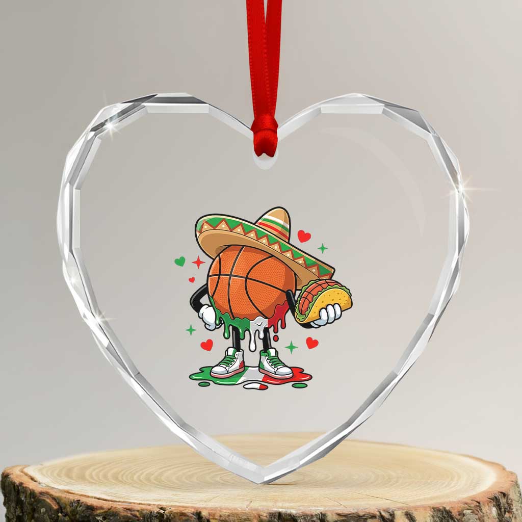 Funny Cinco De Mayo Basketball Heart Crystal Glass Ornament Mexican Fiesta Party