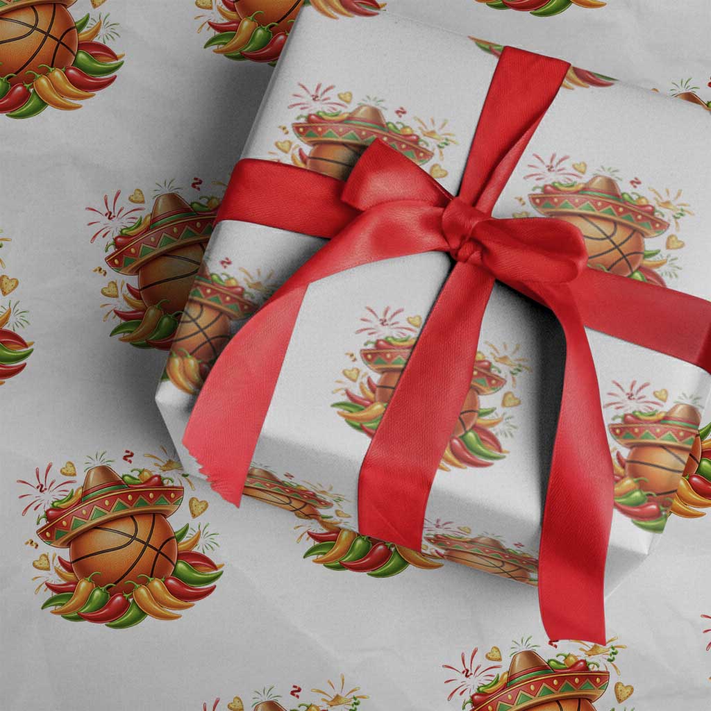 Funny Cinco De Mayo Basketball Wrapping Paper Roll Mexican Fiesta Hoops Party