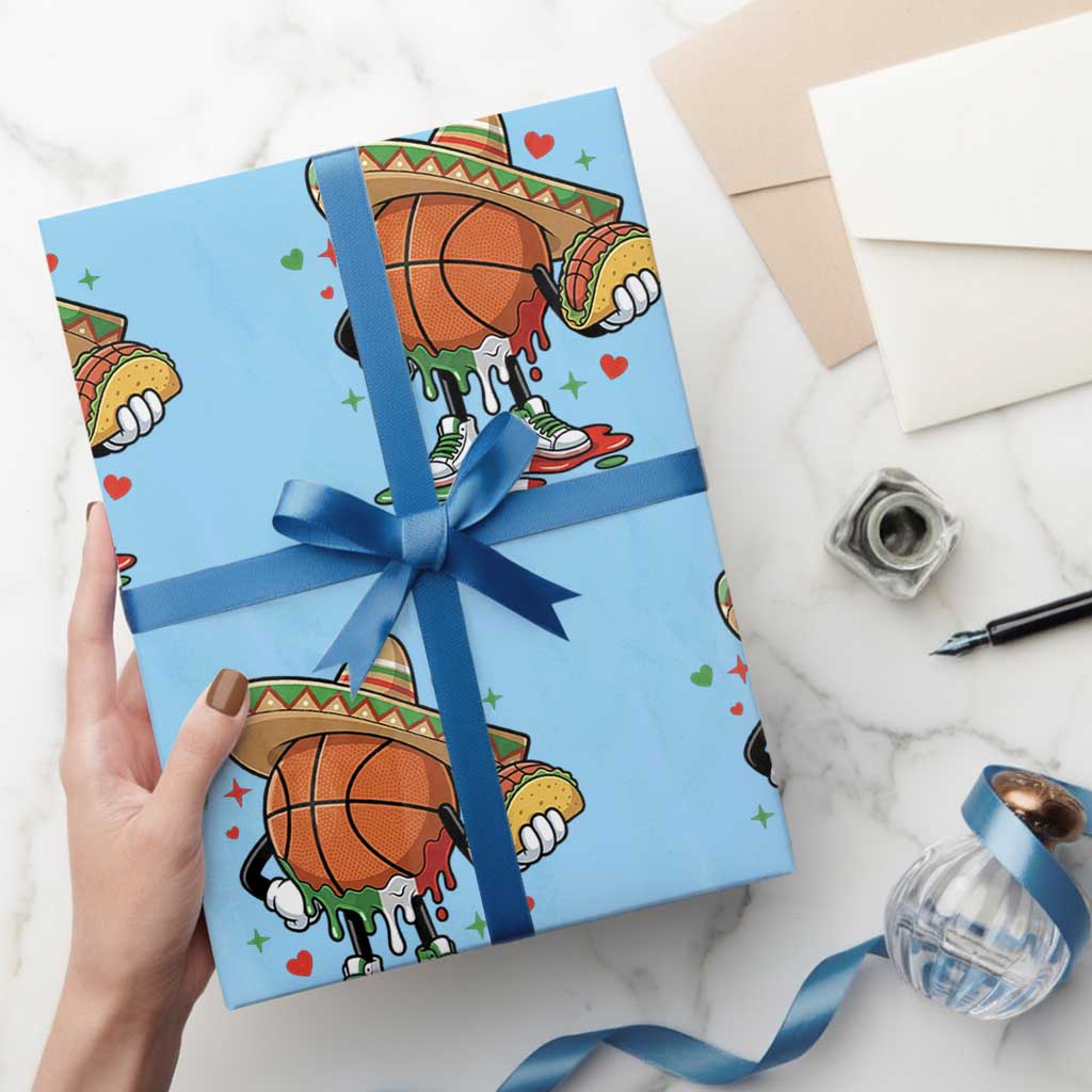 Funny Cinco De Mayo Basketball Wrapping Paper Roll Mexican Fiesta Party