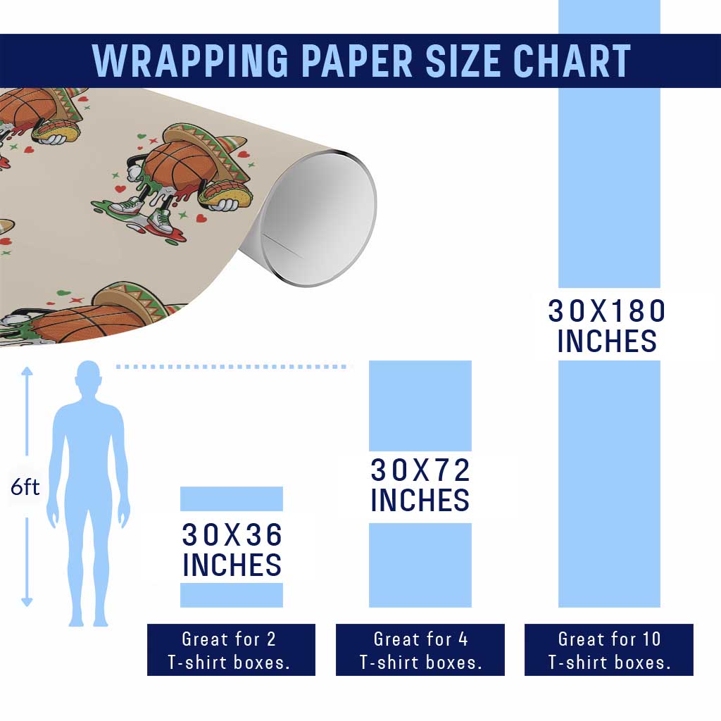 Funny Cinco De Mayo Basketball Wrapping Paper Roll Mexican Fiesta Party