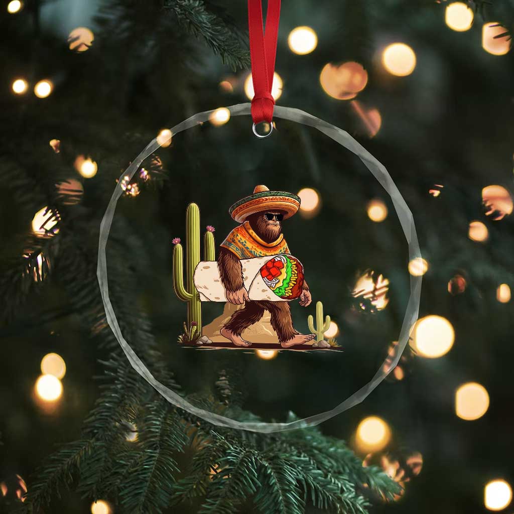 Funny Cinco De Mayo Bigfoot Burrito Lover Gift Crystal Glass Ornament