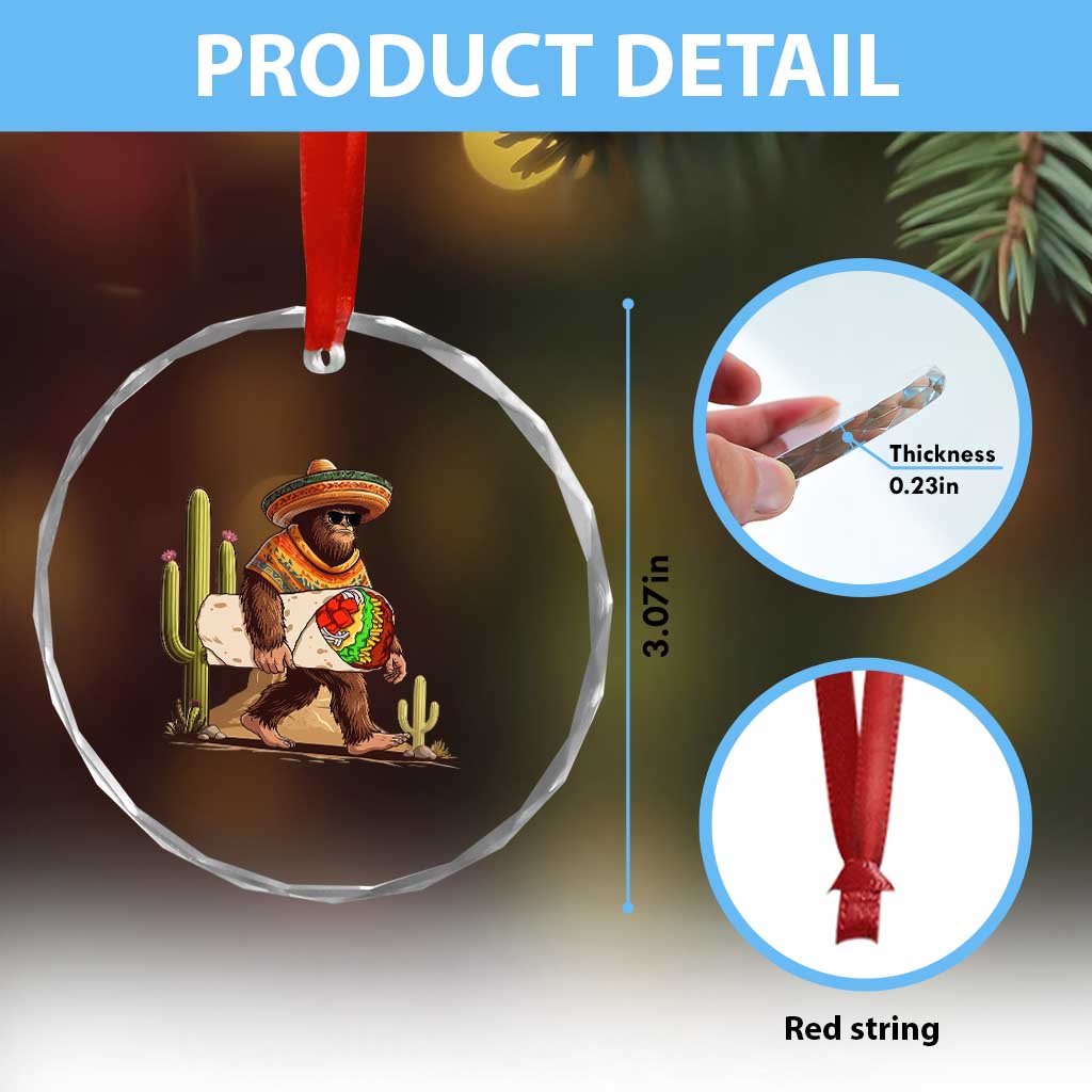 Funny Cinco De Mayo Bigfoot Burrito Lover Gift Crystal Glass Ornament