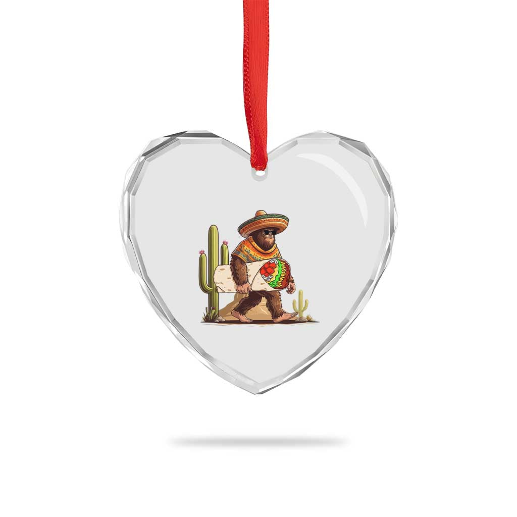 Funny Cinco De Mayo Bigfoot Burrito Lover Gift Heart Crystal Glass Ornament
