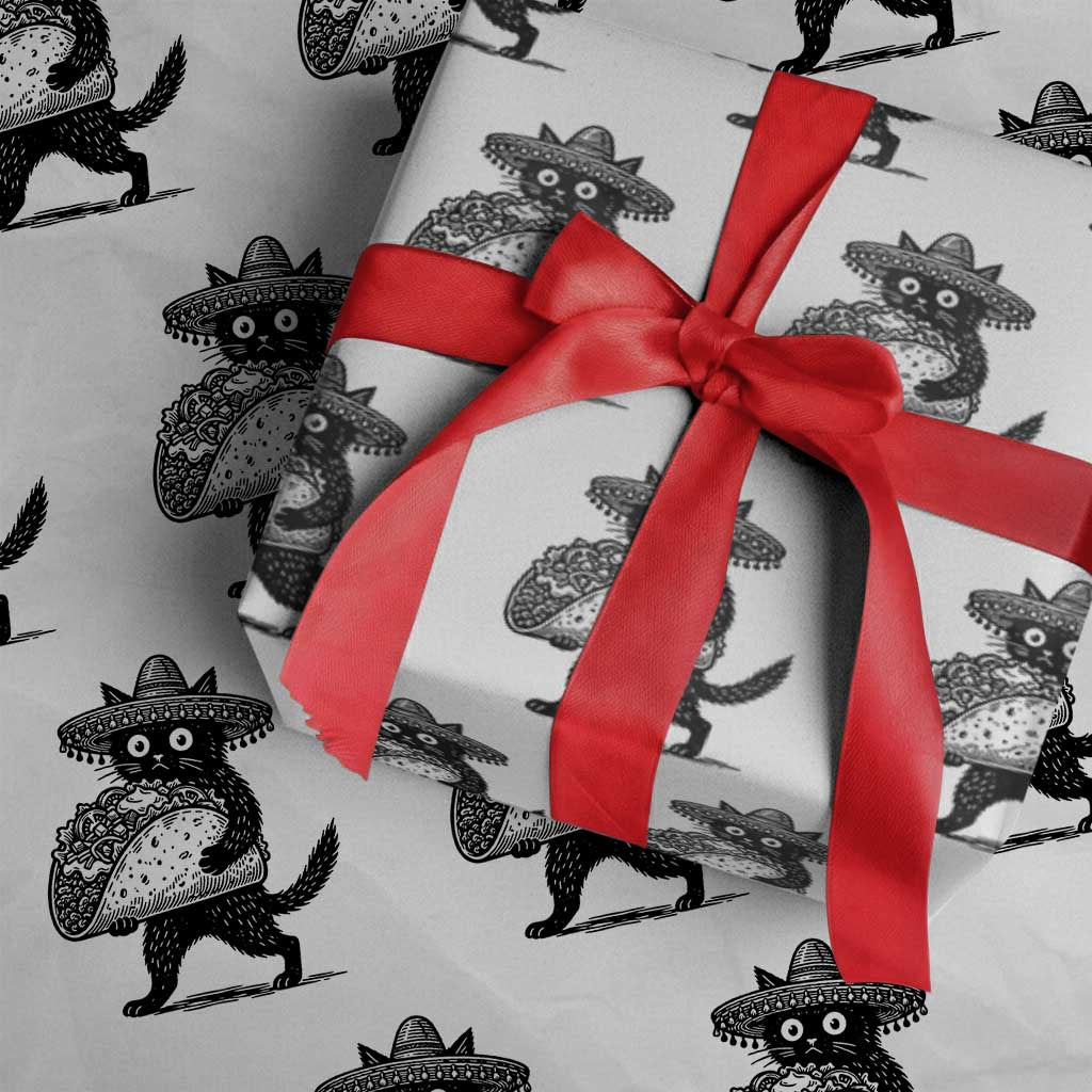 Funny Cinco De Mayo Black Cat With Taco Wrapping Paper Roll Mexican Food Gift
