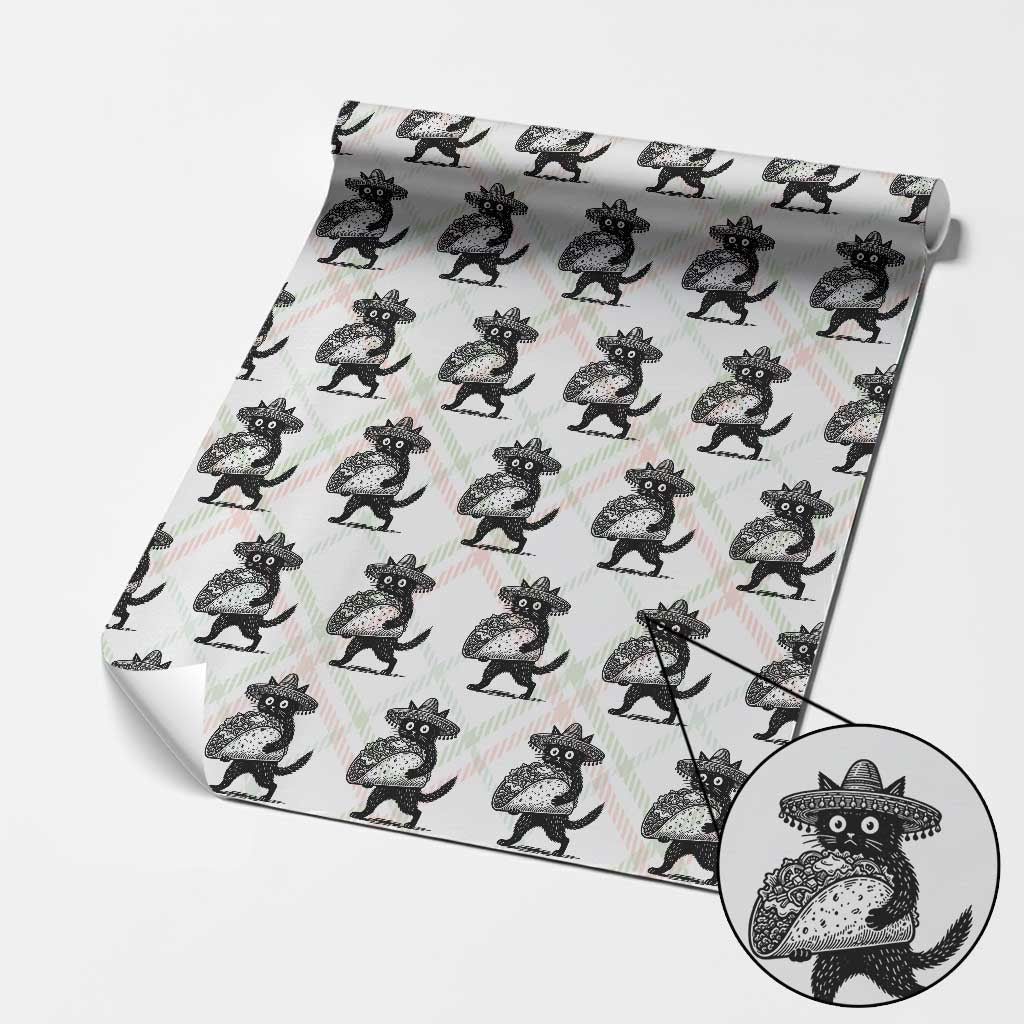 Funny Cinco De Mayo Black Cat With Taco Wrapping Paper Roll Mexican Food Gift