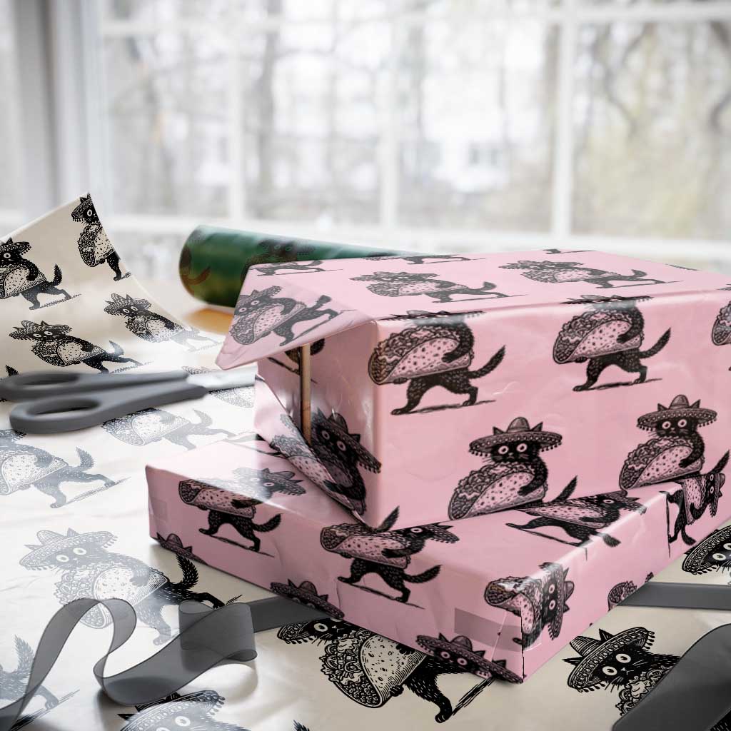 Funny Cinco De Mayo Black Cat With Taco Wrapping Paper Roll Mexican Food Gift