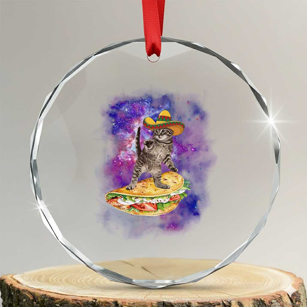 Funny Cinco De Mayo Cat Crystal Glass Ornament Astronaut Kitten Flying A Taco