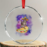 Funny Cinco De Mayo Cat Crystal Glass Ornament Astronaut Kitten Flying A Taco