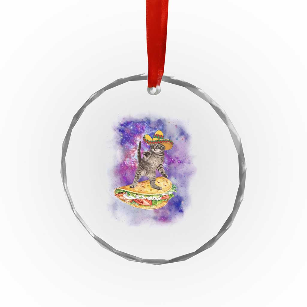 Funny Cinco De Mayo Cat Crystal Glass Ornament Astronaut Kitten Flying A Taco