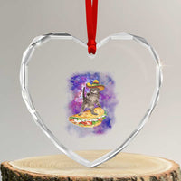 Funny Cinco De Mayo Cat Heart Crystal Glass Ornament Astronaut Kitten Flying A Taco