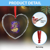 Funny Cinco De Mayo Cat Heart Crystal Glass Ornament Astronaut Kitten Flying A Taco