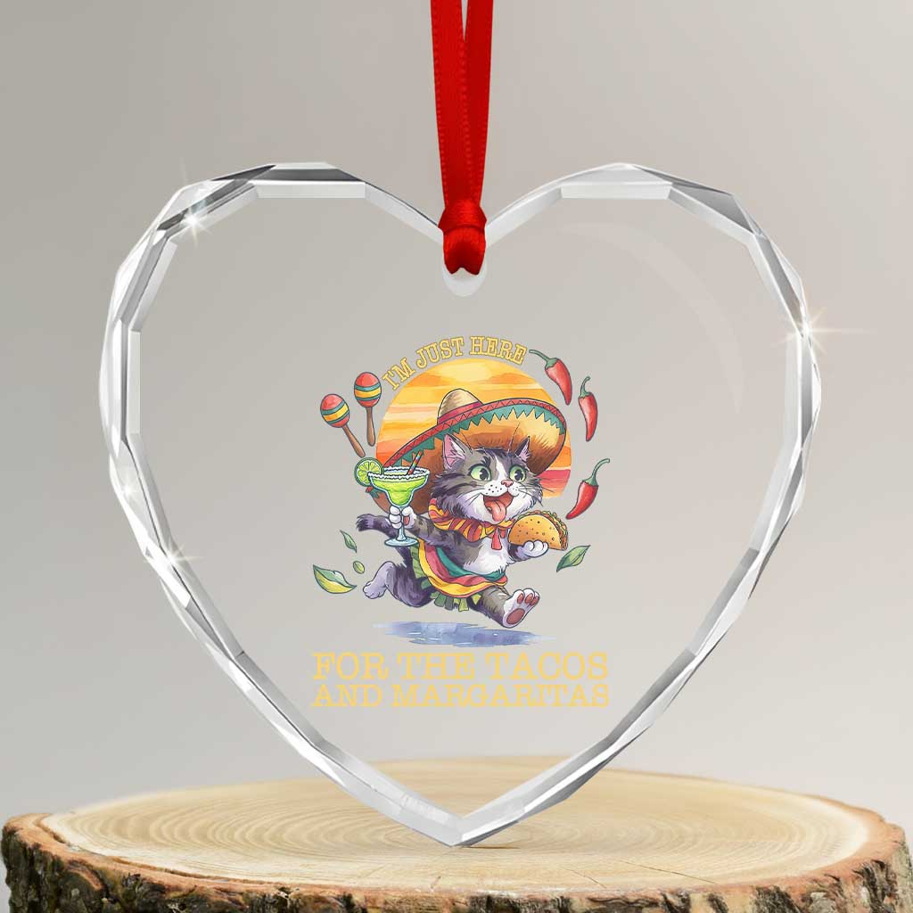 Funny Cinco De Mayo Cat Heart Crystal Glass Ornament Just Here For The Tacos And Margaritas