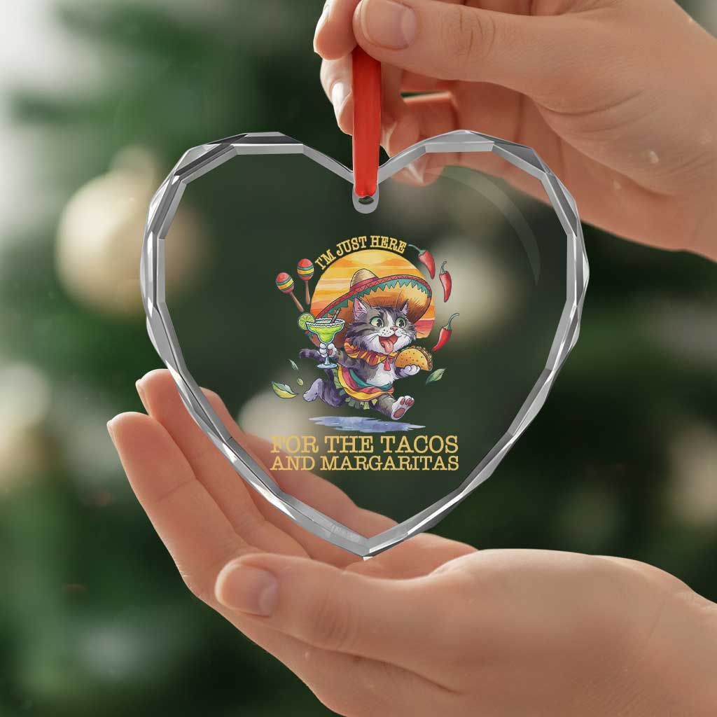 Funny Cinco De Mayo Cat Heart Crystal Glass Ornament Just Here For The Tacos And Margaritas