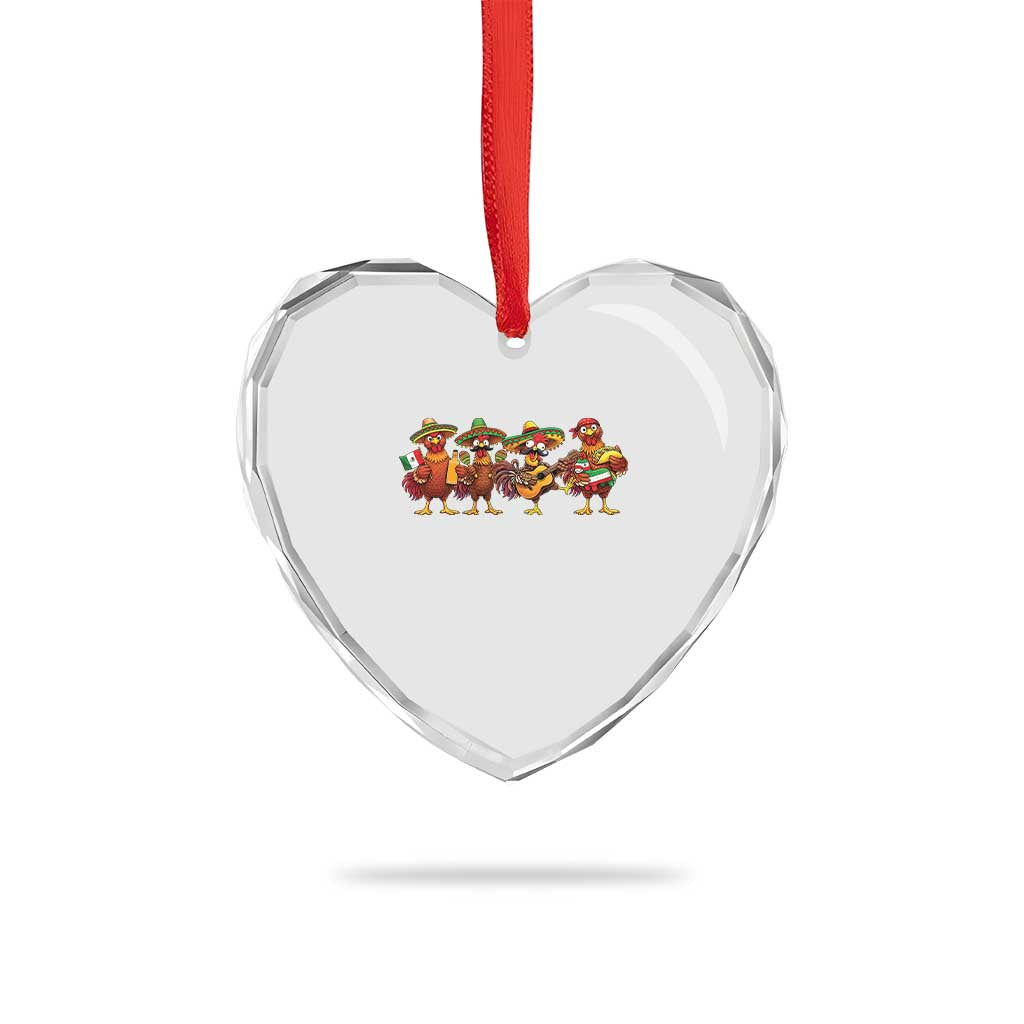 Funny Cinco De Mayo Chicken Squad Heart Crystal Glass Ornament Mexican Party Celebration Gift