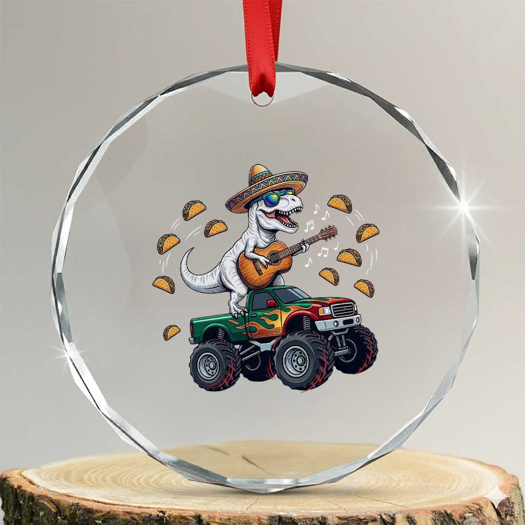 Funny Cinco De Mayo Dinosaur Monster Truck Crystal Glass Ornament Taco Lover Gift