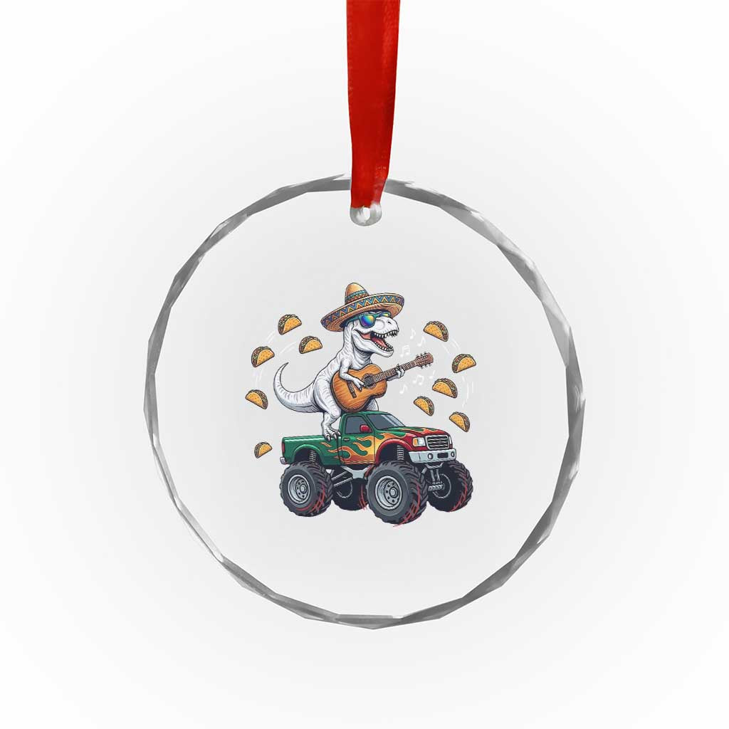 Funny Cinco De Mayo Dinosaur Monster Truck Crystal Glass Ornament Taco Lover Gift