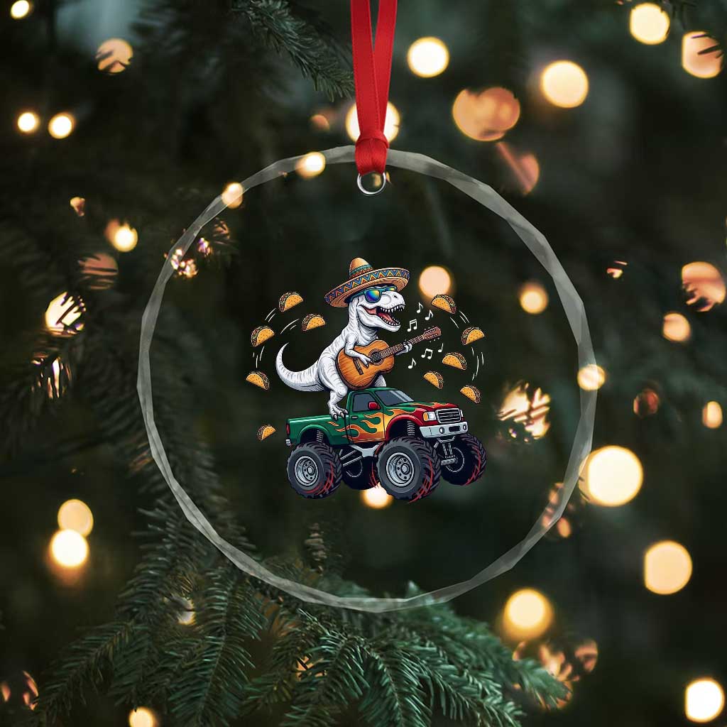 Funny Cinco De Mayo Dinosaur Monster Truck Crystal Glass Ornament Taco Lover Gift