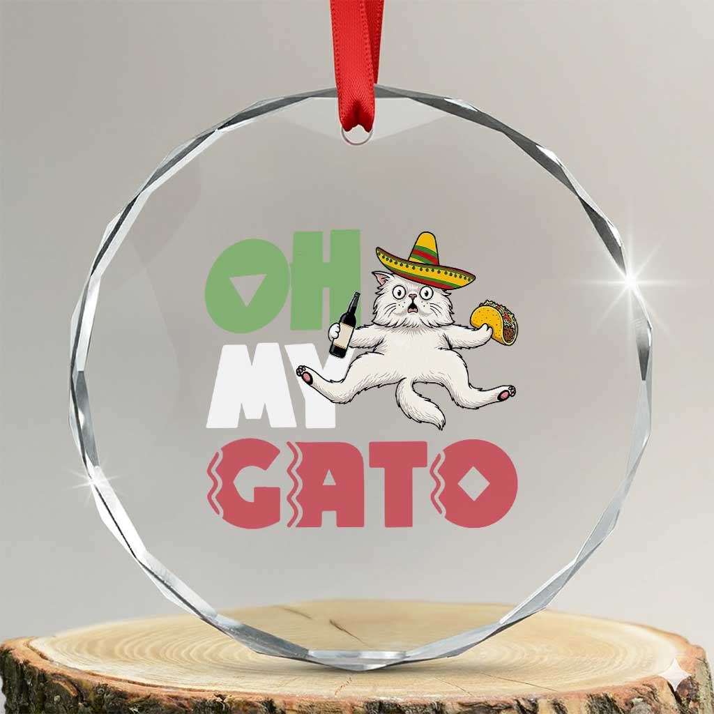 Funny Cinco De Mayo Drunk Cat Crystal Glass Ornament Oh My Gato