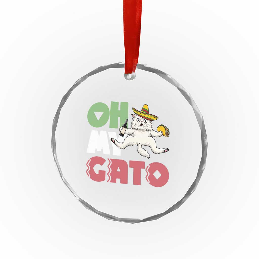 Funny Cinco De Mayo Drunk Cat Crystal Glass Ornament Oh My Gato