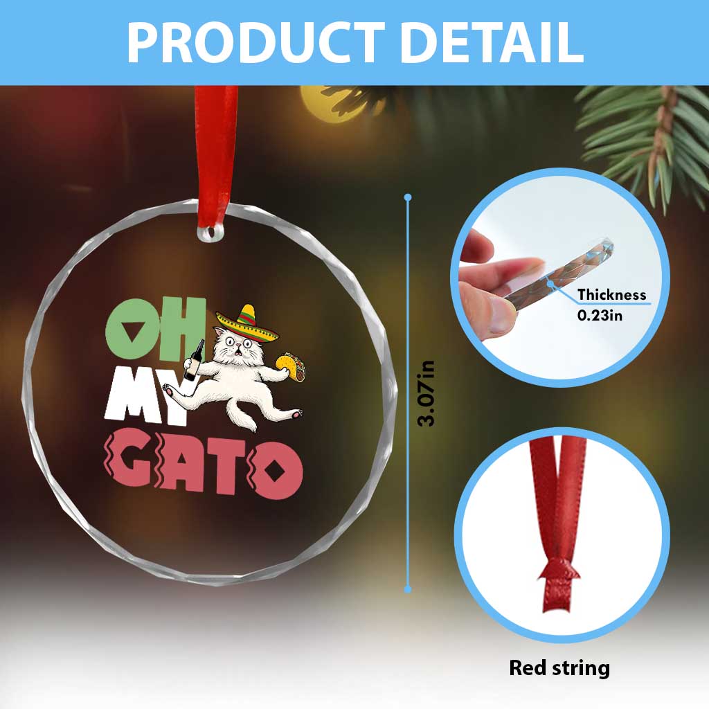 Funny Cinco De Mayo Drunk Cat Crystal Glass Ornament Oh My Gato