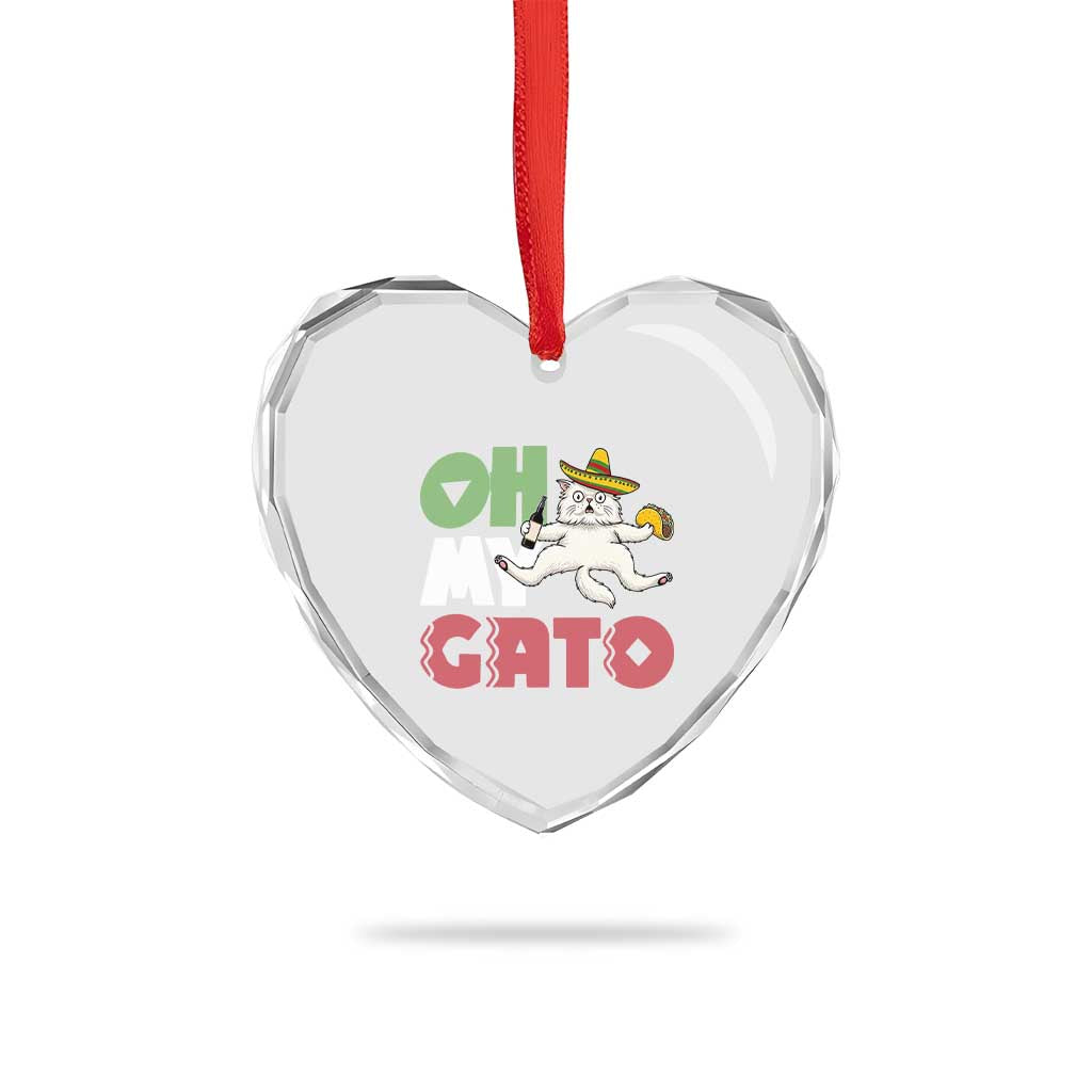 Funny Cinco De Mayo Drunk Cat Heart Crystal Glass Ornament Oh My Gato