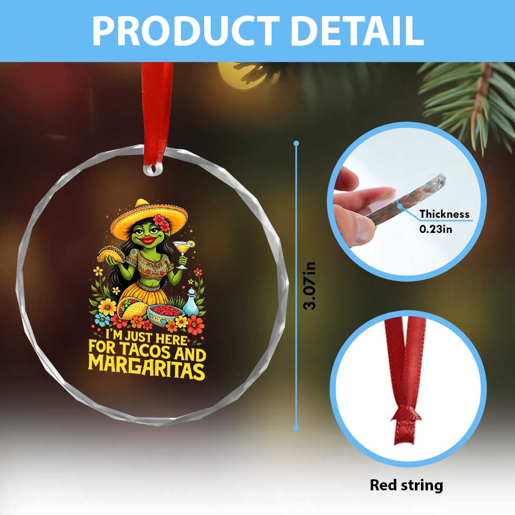 Funny Cinco De Mayo Frog Crystal Glass Ornament Just Here For Tacos And Margaritas
