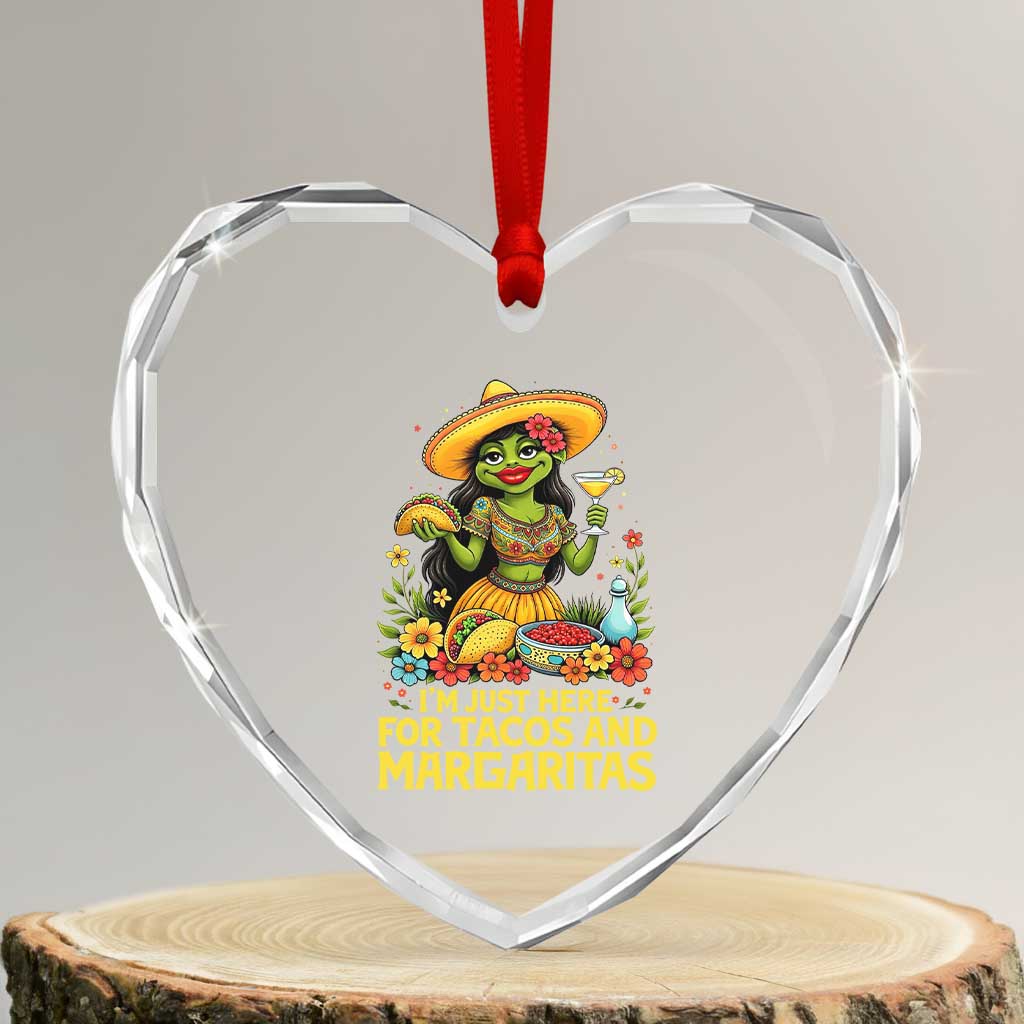 Funny Cinco De Mayo Frog Heart Crystal Glass Ornament Just Here For Tacos And Margaritas