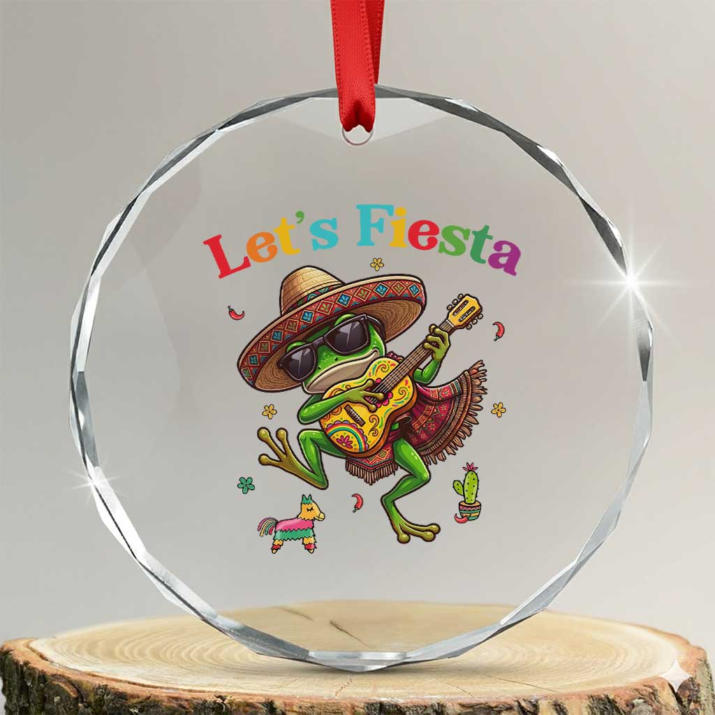 Funny Cinco De Mayo Frog Playing Guitar Crystal Glass Ornament Lets Fiesta