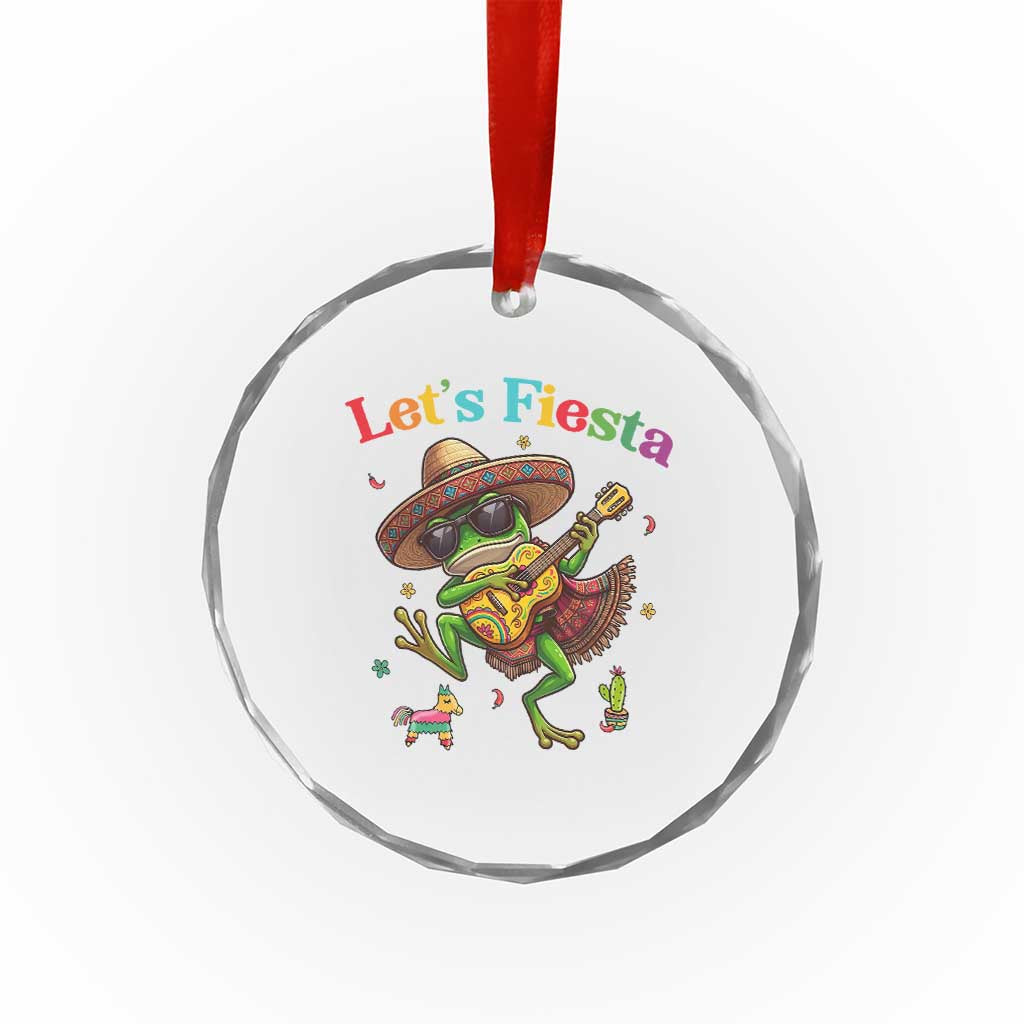 Funny Cinco De Mayo Frog Playing Guitar Crystal Glass Ornament Lets Fiesta