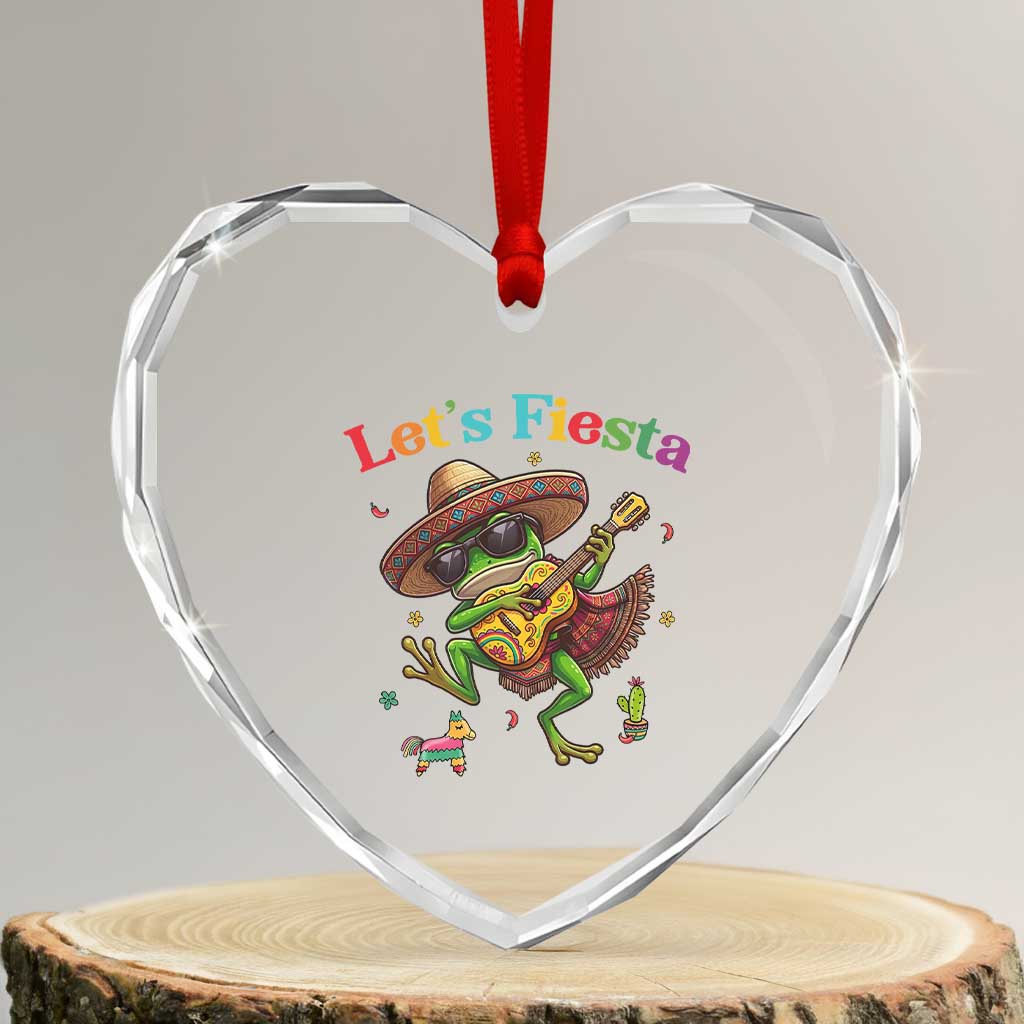Funny Cinco De Mayo Frog Playing Guitar Heart Crystal Glass Ornament Lets Fiesta