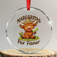 Funny Cinco De Mayo Highland Cow Crystal Glass Ornament Margaritas Por Favor