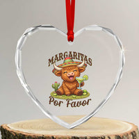 Funny Cinco De Mayo Highland Cow Heart Crystal Glass Ornament Margaritas Por Favor